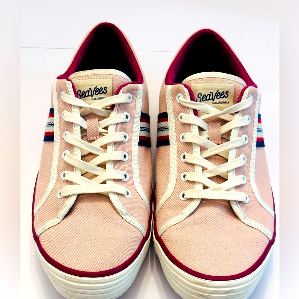 SeeVees Balboa Court Shoe Size 11 in Pink with Blue and Maroon Stripes